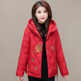 QYM 12172488B05大码连帽羽绒服时尚印花羽绒服休闲外套