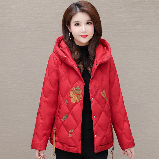 QYM 12172488B05大码连帽羽绒服时尚印花羽绒服休闲外套 商品图0