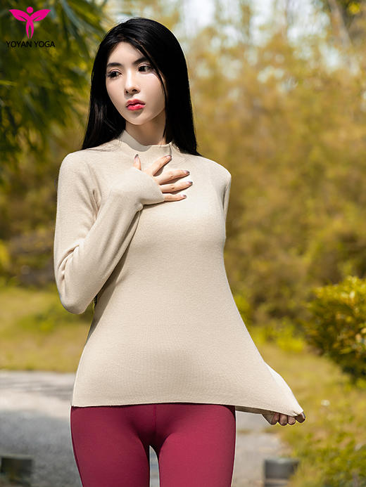 悠妍加厚半高领长袖针织毛衣打底衫CX24534 含绵羊毛瑜伽服上衣 商品图8