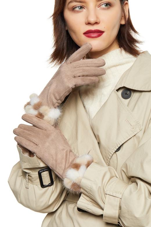 SUMMER & SAGE 毛绒装饰奶油色五指手套 8549 商品图0