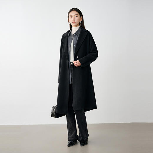 NEELLY纳俪商场同款冬季新款廓形绵羊毛双面毛呢大衣黑色外套女N24104N07774 商品图2