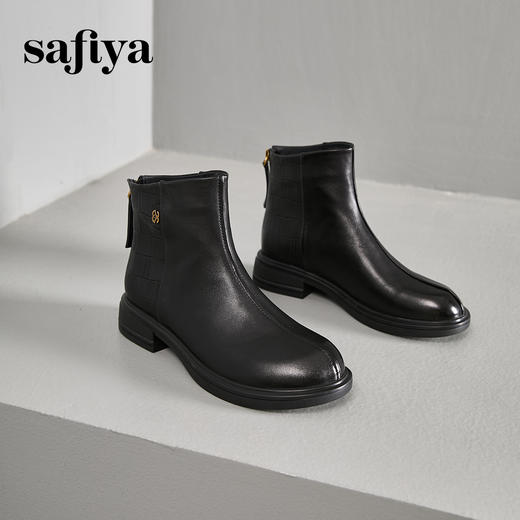 Safiya/索菲娅2024冬季真皮休闲圆头粗跟时尚百搭羊皮后拉链短踝靴 SF44116027 商品图0