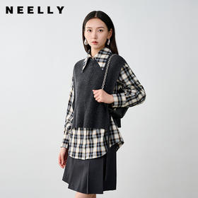 NEELLY纳俪商场同款冬季新款时尚保暖两件套衬衫针织马甲套装女N24104B04417