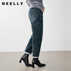 NEELLY纳俪商场同款冬季新款微弹锥型牛仔裤女高腰经典百搭长裤N23104H06637