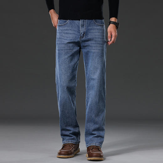 2024高端蓝灰色牛仔裤！男秋冬款直筒宽松大码男裤中年男士加绒直筒长裤！ 商品图9