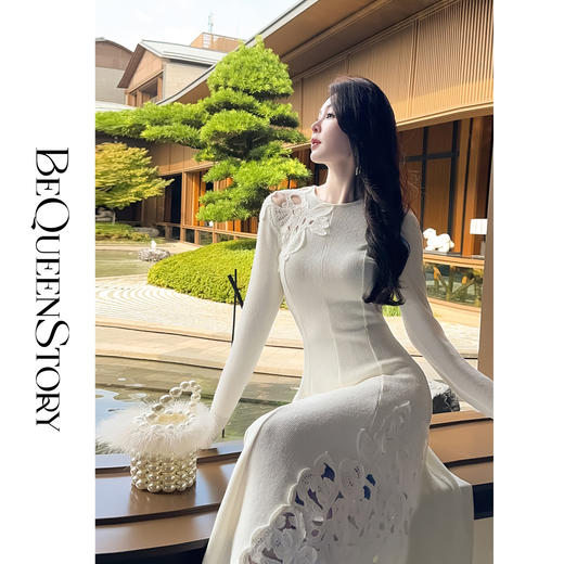 【七夕福利，不退不换】【静香花影】重工花朵刺绣收腰伞摆气质长款连衣裙 商品图0