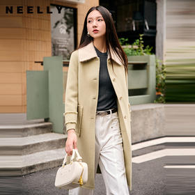 NEELLY纳俪商场同款冬季新款针织翻领拼接双面呢大衣廓形外套女N24104N07769