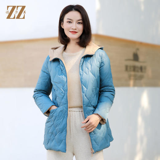 佐尔美冬季新款 气质通勤菱形格双面穿羽绒服女E34YY23 商品图0