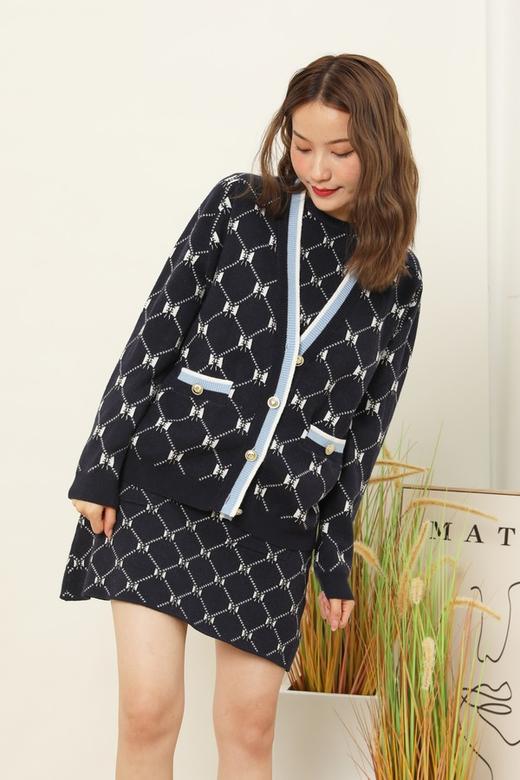 amadella 蝴蝶结菱格提花V领针织开衫 14890 商品图4