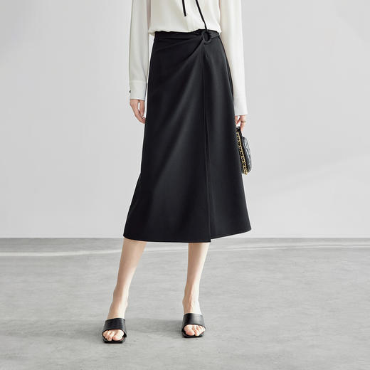 【内购】气质通勤搭片式显瘦A字裙圆形本布包扣垂感半身裙-57507 商品图1