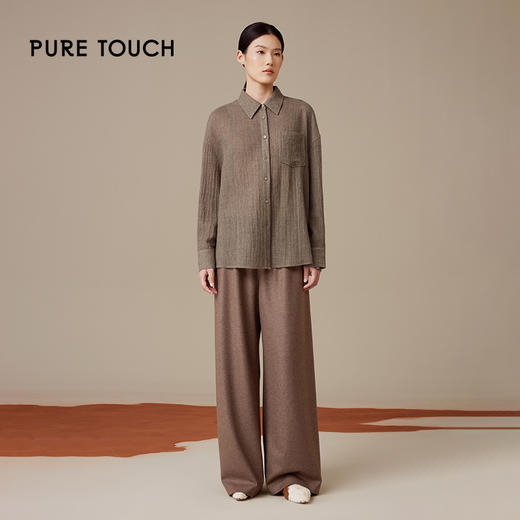 pure touch女士廓形焦石咖绵羊毛衬衫1301244420 商品图1