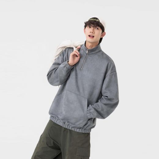 🤩🤩【 大牌同款overzise麂皮绒打底卫衣 A72-8917】💕 ✅男女同款！👍罗纹领拼接设计！ ✅工装双口袋立体剪裁宽松版型百搭🔥又显瘦❗❗❗  商品图4