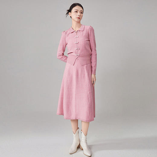 【hr】全新升级【铂金会员514/天猫699/差价185】(13254) 洛诗琳秋冬新款法式复古盘扣羊毛上衣高腰A字半身裙两件套 商品图0