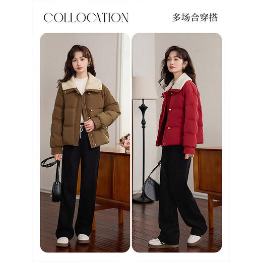 【年终特卖】熙世界红色棉服女款冬季2025新款小个子撞色翻领保暖面包棉衣外套 商品图4