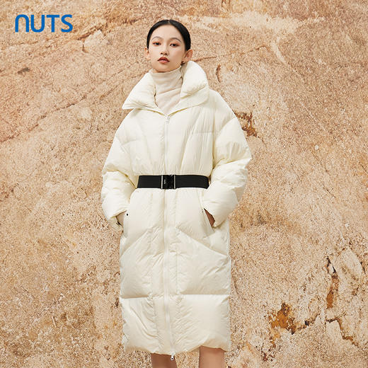 NUTS冬季白色简约收腰气质立领加厚保暖鸭绒长羽绒服女344091011 商品图0