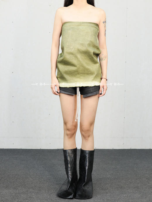 Rick Owens Drkshdw｜鼠尾草绿箔片弹力牛仔迷你裙 商品图4