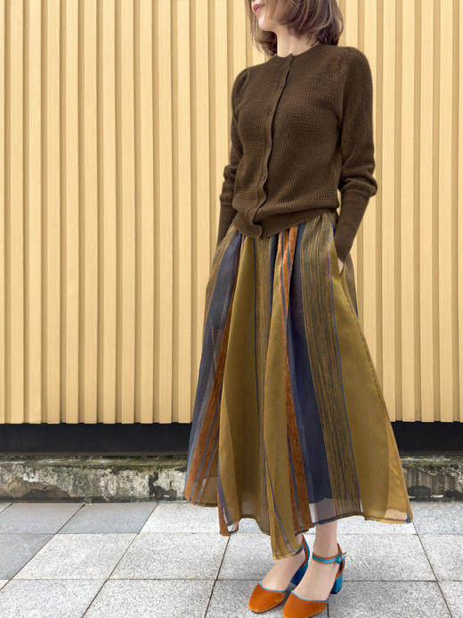 TYNVIE 栗色条纹侧袋欧根纱半身裙 商品图9