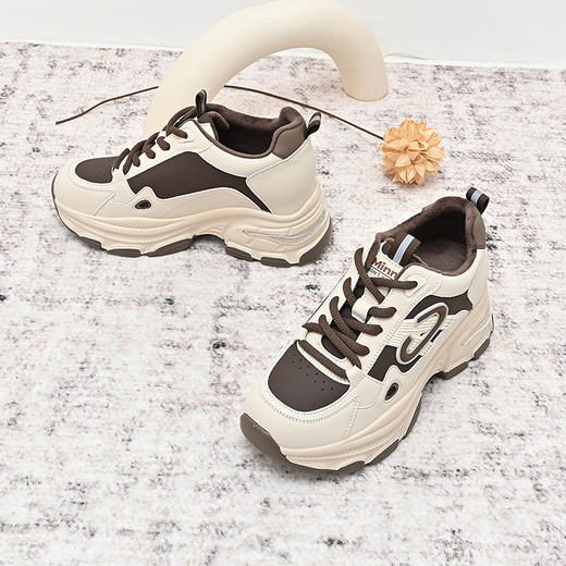 经典鲨2024年冬季款韩版拼色系带加绒舒适显高休闲老爹鞋女KW160-D58291 商品图2