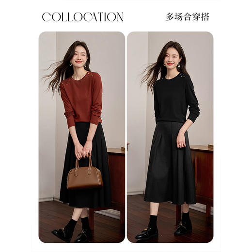 【39元福袋不支持退换】熙世界复古红色正肩t恤女长袖2025年秋冬新款圆领内搭打底衫上衣 商品图4