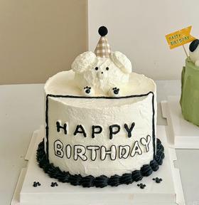 【臻品系列】---【黑色线条小狗】送男友、兄弟、男孩生日蛋糕--帽子颜色随机