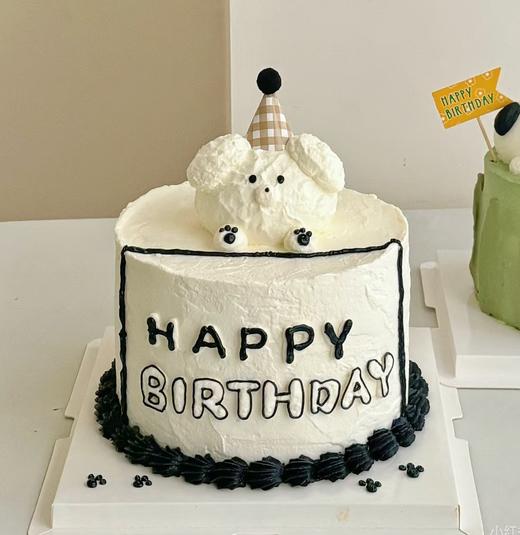 【臻品系列】---【黑色线条小狗】送男友、兄弟、男孩生日蛋糕--帽子颜色随机 商品图0