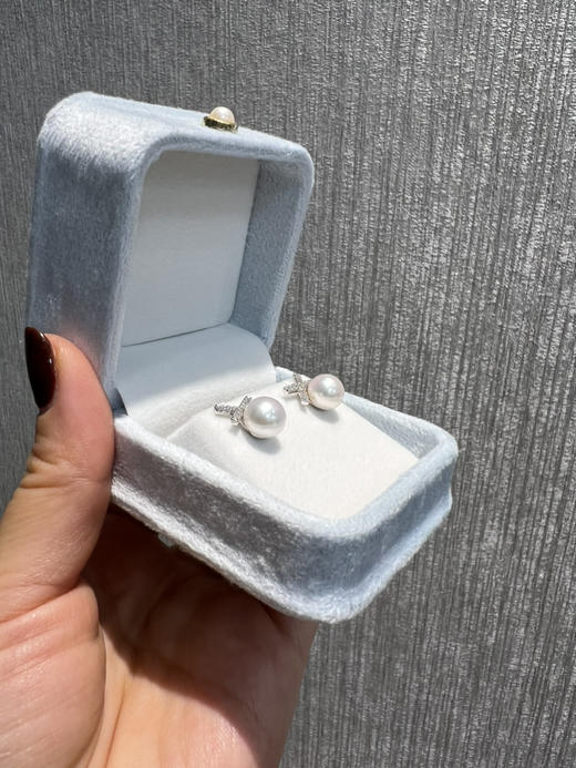 1113-8主推款 白菜价 赵露思 蝴蝶结高碳钻 8-9mm淡水珍珠 耳钉 商品图9