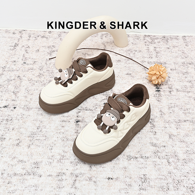 经典鲨2024年冬新款时尚百搭圆头系带加绒平底休闲鞋棉鞋女KW194-D58081