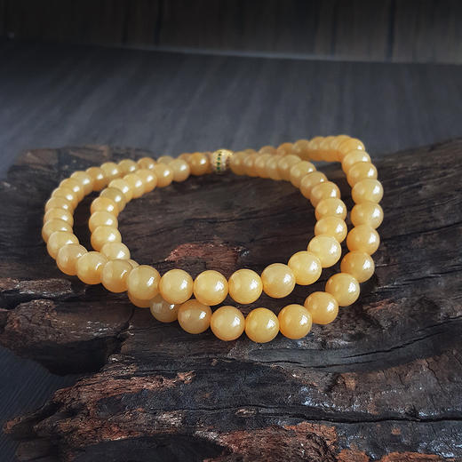 【天然正品】A货翡翠天然精品细腻无杂裂约9.0MM糯种鸡油黄黄翡翡翠圆珠项链60CM中性款现售价：4880！300924NJM21 商品图5