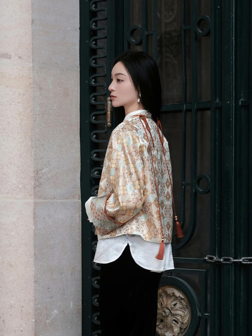 东方境X郭培| 牡丹刺绣提花新中式外套-橘色 商品图5