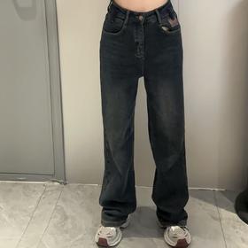 Z1一粒扣皮牌抓绒直筒牛仔裤40909 冬季 807984091106