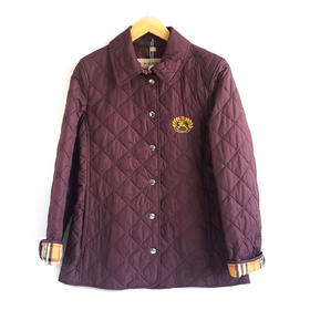 【95新】Burberry博柏利紫色战马徽标菱格棉服100%聚酯纤维M码（175/92A）女士现售价：3700！121124TJ10