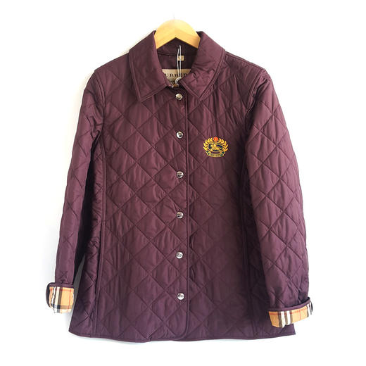 【95新】Burberry博柏利紫色战马徽标菱格棉服100%聚酯纤维M码（175/92A）女士现售价：3700！121124TJ10 商品图0