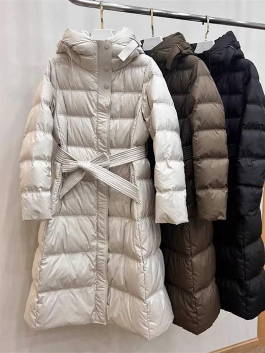 【YW】无忧购法式温柔长款过膝修身腰带款连帽50%白鸭绒羽绒服24083# 商品图4