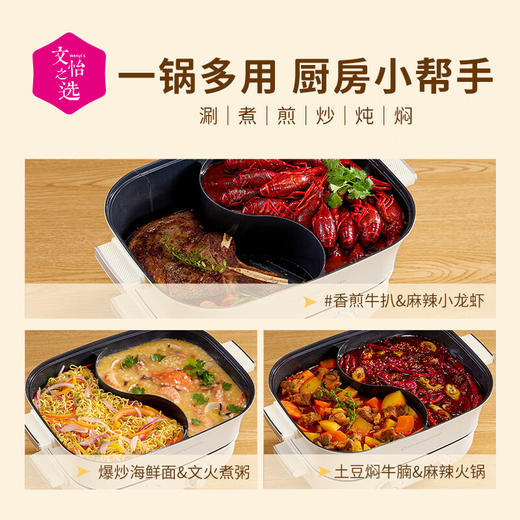 【文怡之选】洛宾汉 分体式鸳鸯锅LBHYY-01 电火锅 6.5L大容量 8.5CM锅深 双旋钮分区控温 一锅多用 商品图2