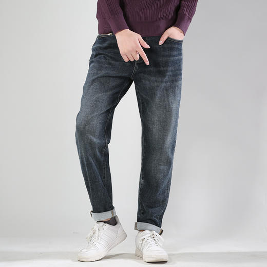 DRONKOO 2024 正常腰表袋英文布标三色绣一体绒厚牛仔长裤 商品图1