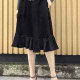 TYNVIE 黑色荷叶边下摆A字及膝长裙 商品图5