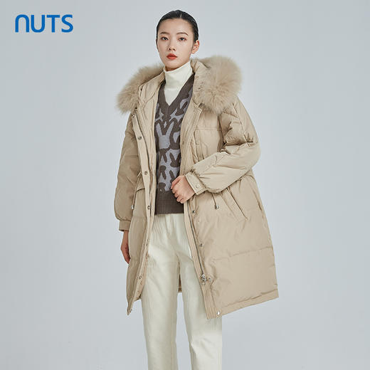 NUTS冬款气质时尚通勤连帽加厚保暖大码鸭绒长羽绒服女241093435 商品图1