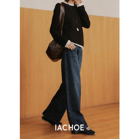 棉仓3561519005-挺括有型厚款磨毛牛仔裤  磨石水洗显瘦复古宽松阔腿牛仔裤