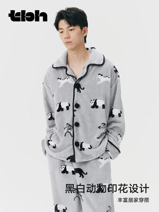 熊猫嘭嘭法兰绒家居服套装可外穿秋冬加厚情侣长袖睡衣 趣味孟聪 温暖过冬 商品图4