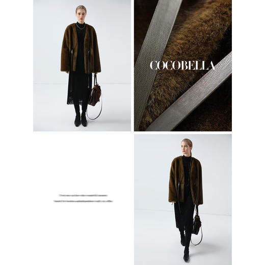 COCOBELLA高奢原色仿貂绒环保皮草外套PU腰带短款大衣FU3003-2 商品图1