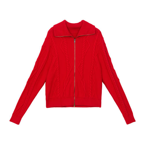 谜底红色毛衣女2024冬新品新年红拉链门襟短款针织开衫244MZ1942 商品图4