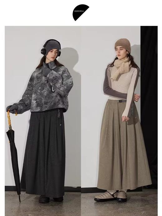 半圆/D24401706/加厚羊毛裤子女宽松阔腿裤裙裤 商品图3