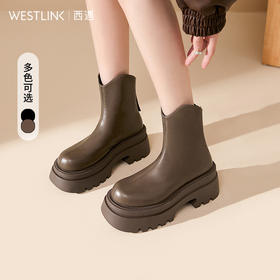 西遇厚底短靴女加绒新款冬季小踝靴黑色V口小个子增高瘦瘦靴D0047818