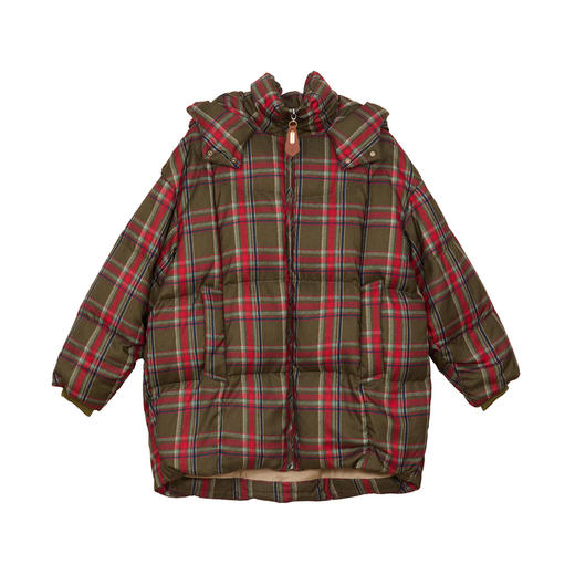 谜底红色格子羽绒服女2024冬新品复古风宽松加厚面包服244MY1491 商品图4