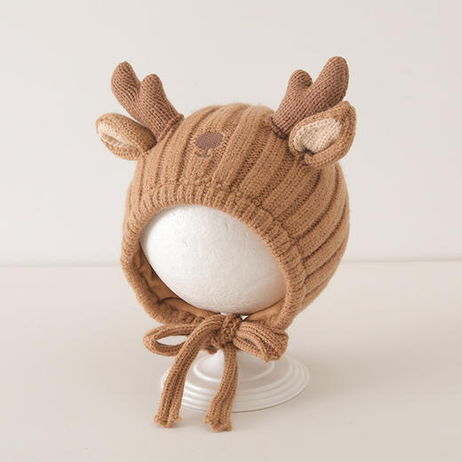 【新款宝宝韩版帽子，萌趣鹿角造型】宝宝韩版帽子 冬天毛线帽 可爱鹿角针织护耳帽 婴幼儿加厚保暖套头帽-QQ 商品图5