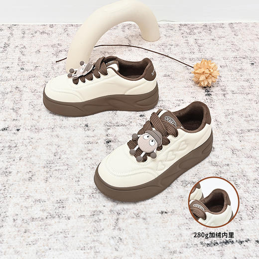经典鲨2024年冬新款时尚百搭圆头系带加绒平底休闲鞋棉鞋女KW194-D58081 商品图1