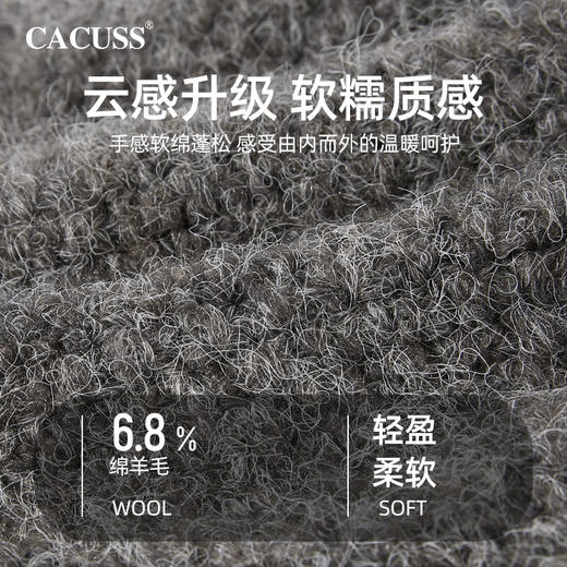 CACUSS冬季绵羊毛兜帽 拼接帽檐秒变小V脸 绑带护耳针织帽保暖防寒 商品图1