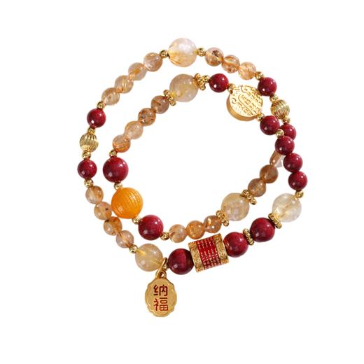【钱途无忧】灵机生活馆 五路财shen手链水晶朱砂手串金发晶 商品图3
