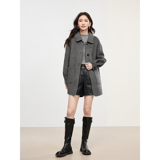 【专属特价】熙世界80支全羊毛大衣女中长款冬季新款极简风双面呢羊绒毛呢外套 商品图4