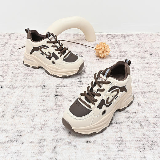 经典鲨2024年冬季款韩版拼色系带加绒舒适显高休闲老爹鞋女KW160-D58291 商品图3